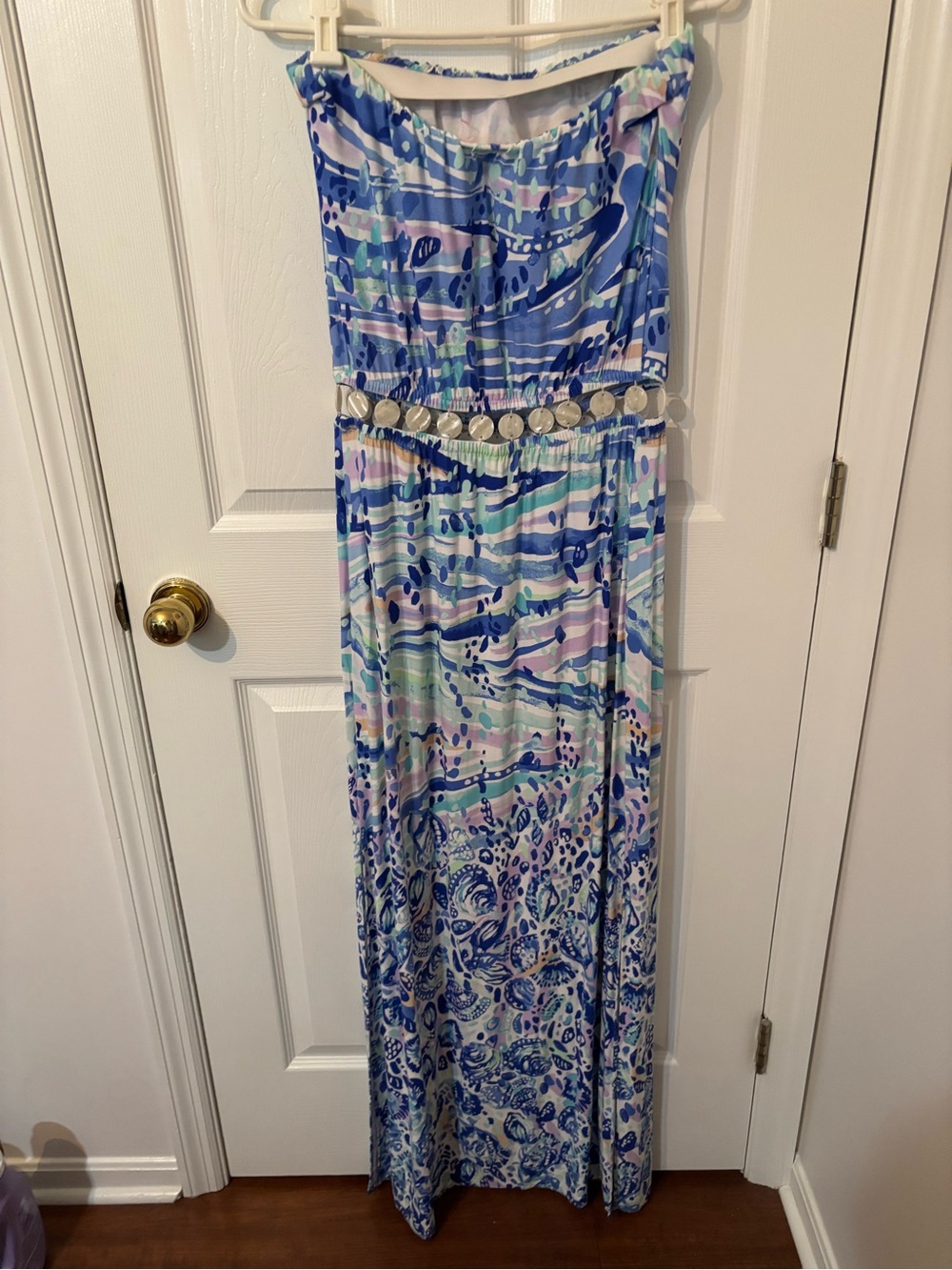 Lilly Pulitzer Mika Strapless Blue Patterned Maxi Dress with Shell detail - Picture 5 of 9